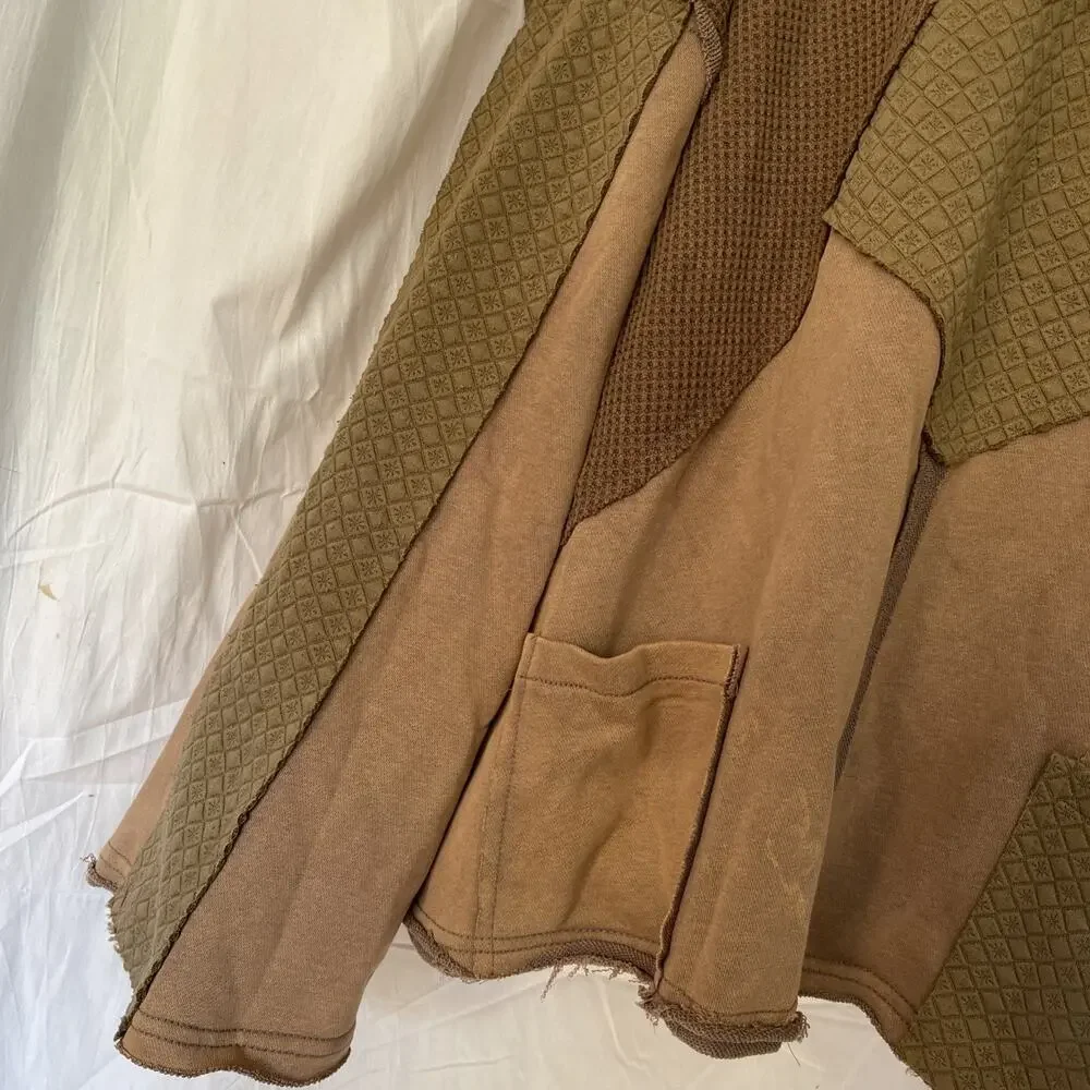 POL Boho Sweater Oversized Women’s Large Brown Raw Hem Bohemian Hood Cowl NEW - Picture 2 of 14